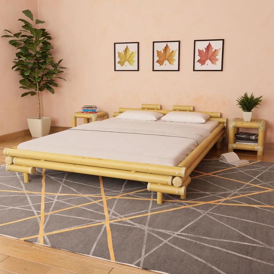 VidaXL Bedframe Bamboe 160x200 cm Natuurlijk Design Bamboebed Tweepersoonsbed Houten Bed Natuurvriendelijke Meubels Slaapkamerstijl Designbed Rattan Bed - Foto 2