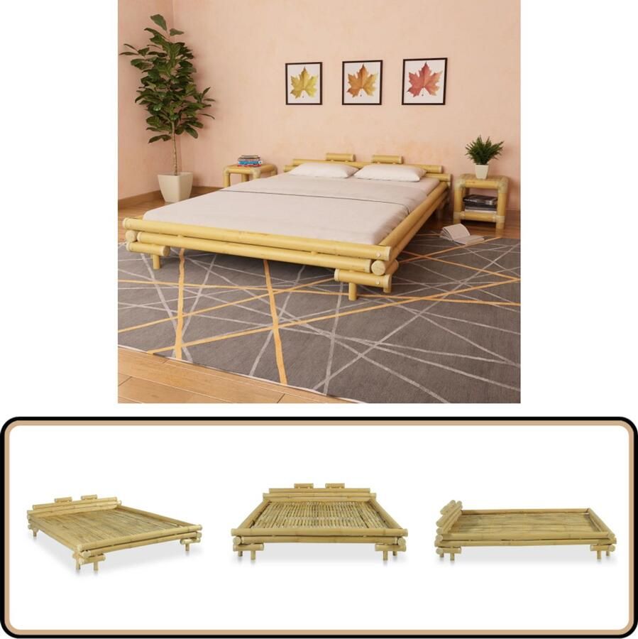 VidaXL Bedframe Bamboe 160x200 cm Natuurlijk Design Bamboebed Tweepersoonsbed Houten Bed Natuurvriendelijke Meubels Slaapkamerstijl Designbed Rattan Bed