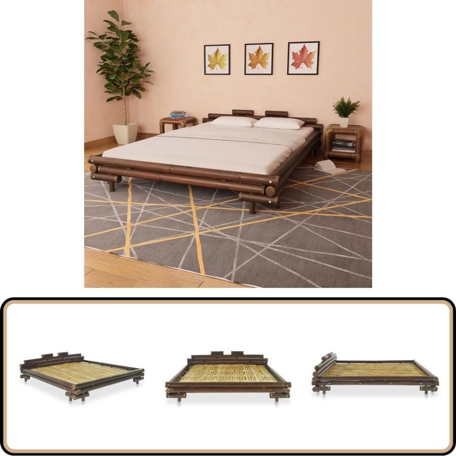VidaXL Bedframe Bamboe Donkerbruin 160x200 cm Bamboe Bed Tweepersoons Bed Donkere Houten Meubels Slaapkamersdecoratie Landelijk Interieur