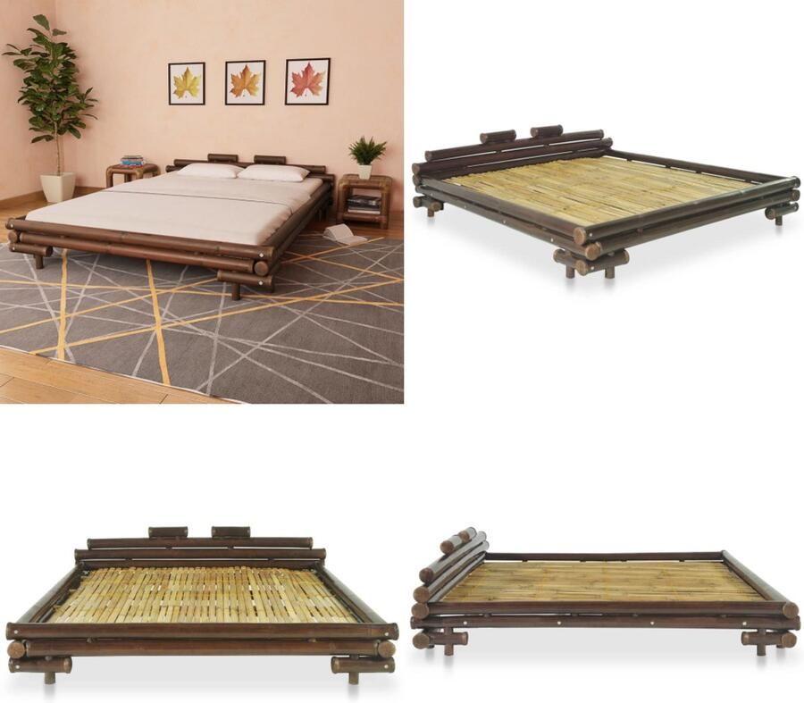 VidaXL Bedframe bamboe donkerbruin 160x200 cm Bamboebed Bamboebedden Bamboe Bed Bamboe Bedden