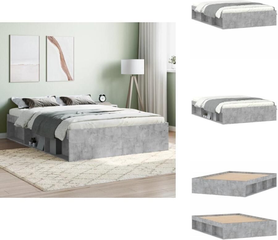 VidaXL Bedframe Bed Bedbodem Bedframe betongrijs 135x190 cm Double