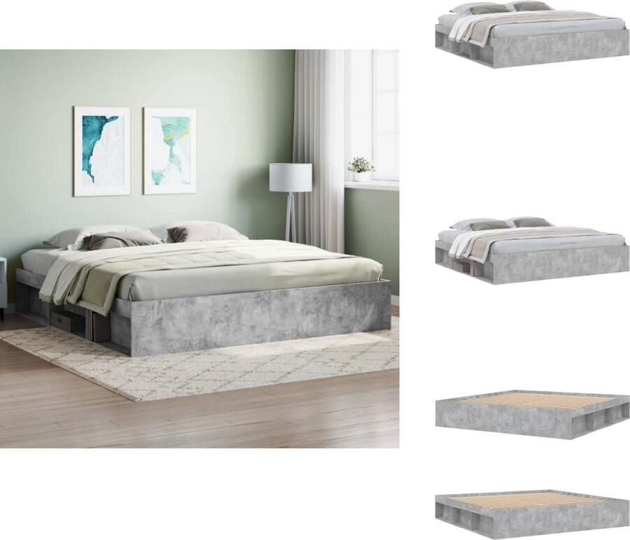 VidaXL Bedframe Bed Bedbodem Bedframe betongrijs 200x200 cm