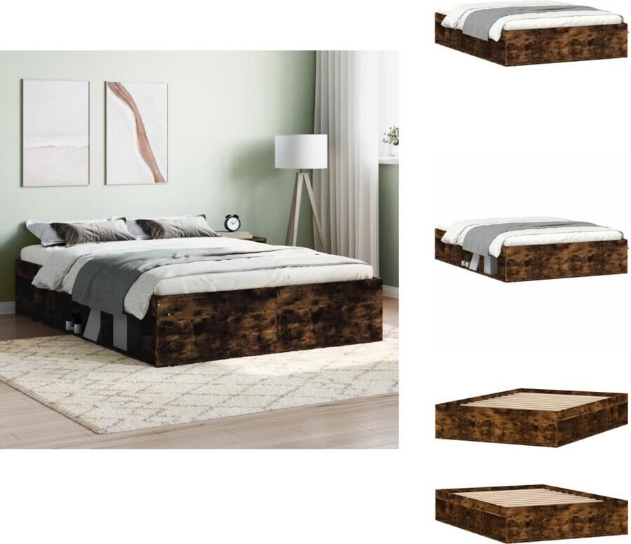 VidaXL Bedframe Bed Bedbodem Bedframe gerookt eikenkleurig 135x190 cm Double