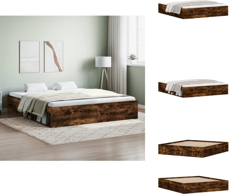 VidaXL Bedframe Bed Bedbodem Bedframe gerookt eikenkleurig 180x200 cm Super King Size