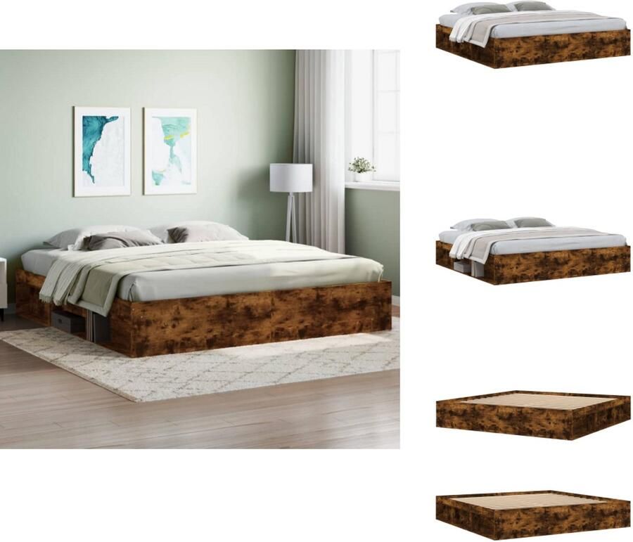 VidaXL Bedframe Bed Bedbodem Bedframe gerookt eikenkleurig 200x200 cm