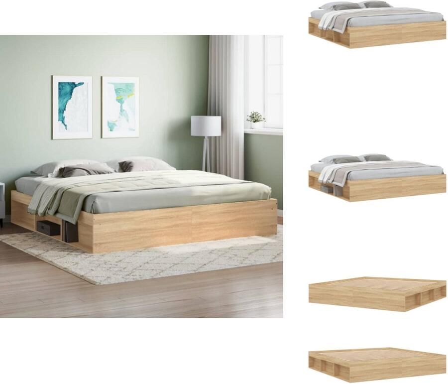 VidaXL Bedframe Bed Bedbodem Bedframe sonoma eikenkleurig 200x200 cm