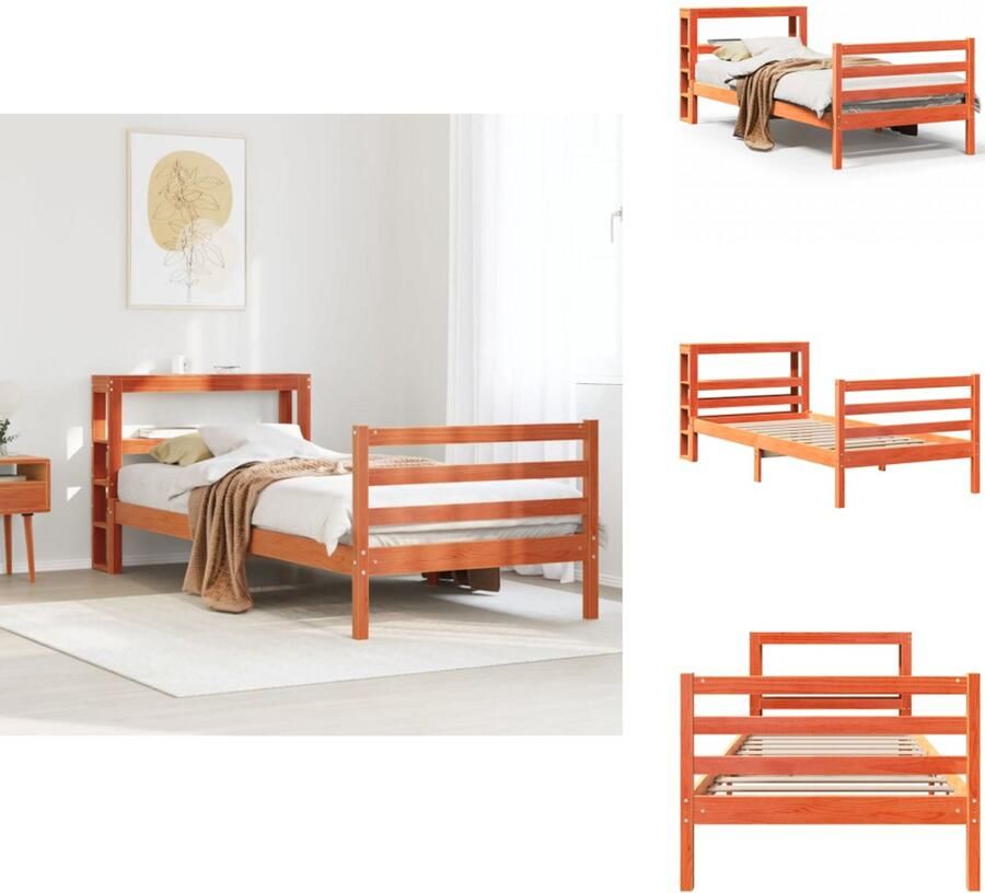 VidaXL Bedframe Bed Bedbodem Bedframe zonder matras massief grenenhout wasbruin 75x190 cm