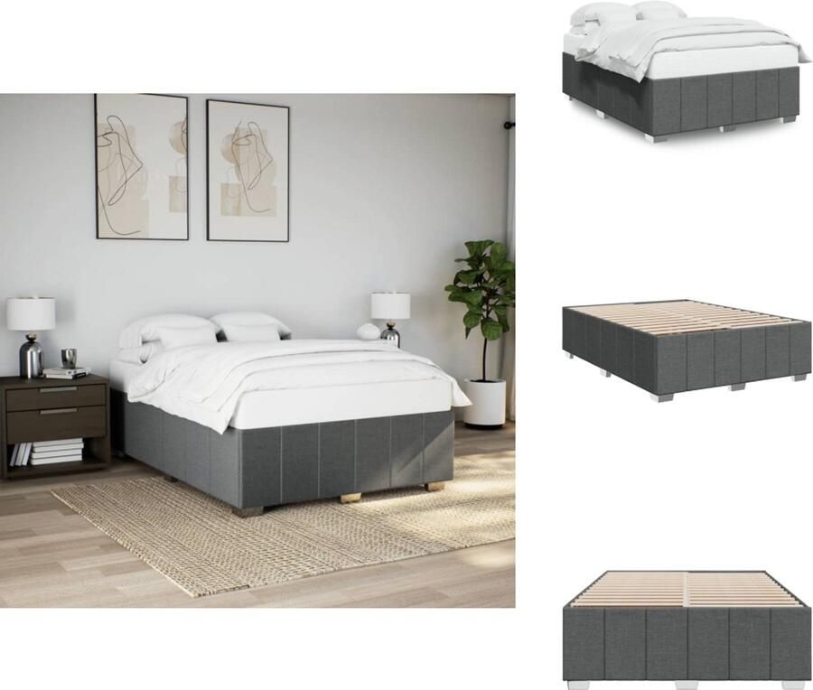VidaXL Bedframe Bed Bedbodem Bedframe zonder matras stof donkergrijs 140x190 cm