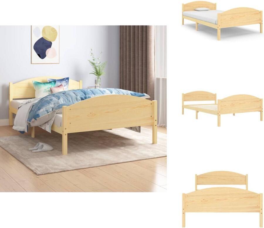 VidaXL Bedframe Grenenhout Massief 206 x 125.5 x 73.5 cm Matras niet inbegrepen Bed - Foto 2