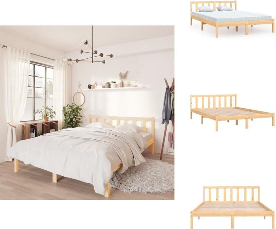 VidaXL Bedframe Grenenhout Massief 206 x 125.5 x 73.5 cm Matras niet inbegrepen Bed - Foto 4