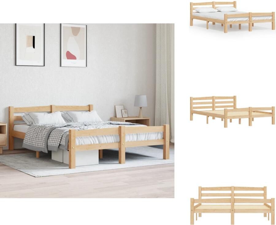 VidaXL Bedframe Grenenhout Massief 206 x 125.5 x 73.5 cm Matras niet inbegrepen Bed - Foto 6