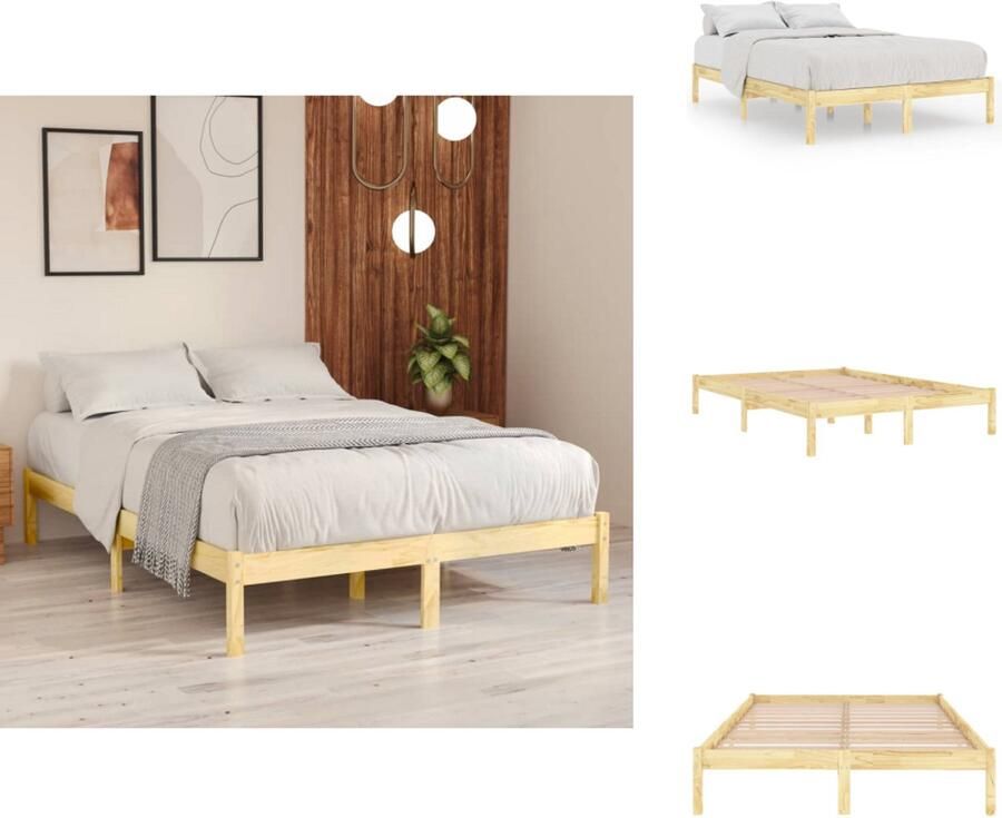 VidaXL Bedframe Grenenhout Massief 206 x 125.5 x 73.5 cm Matras niet inbegrepen Bed - Foto 5