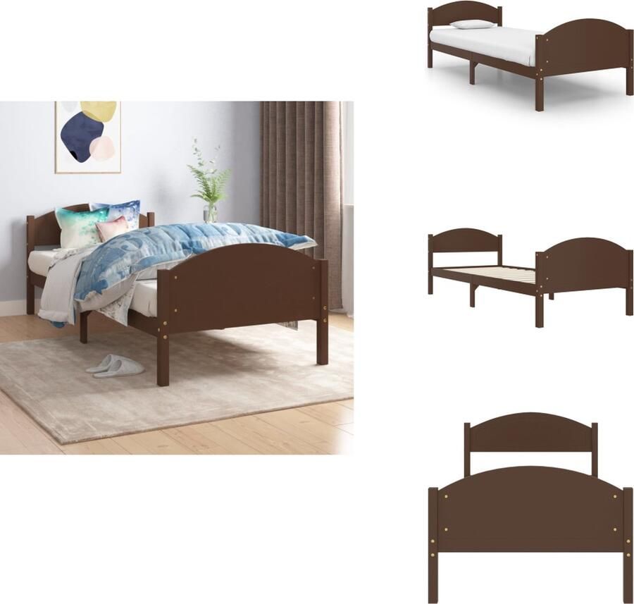 VidaXL Bedframe Grenenhout Donkerbruin 206 x 105.5 x 73.5 cm Massief Grenenhout en Multiplex Bed