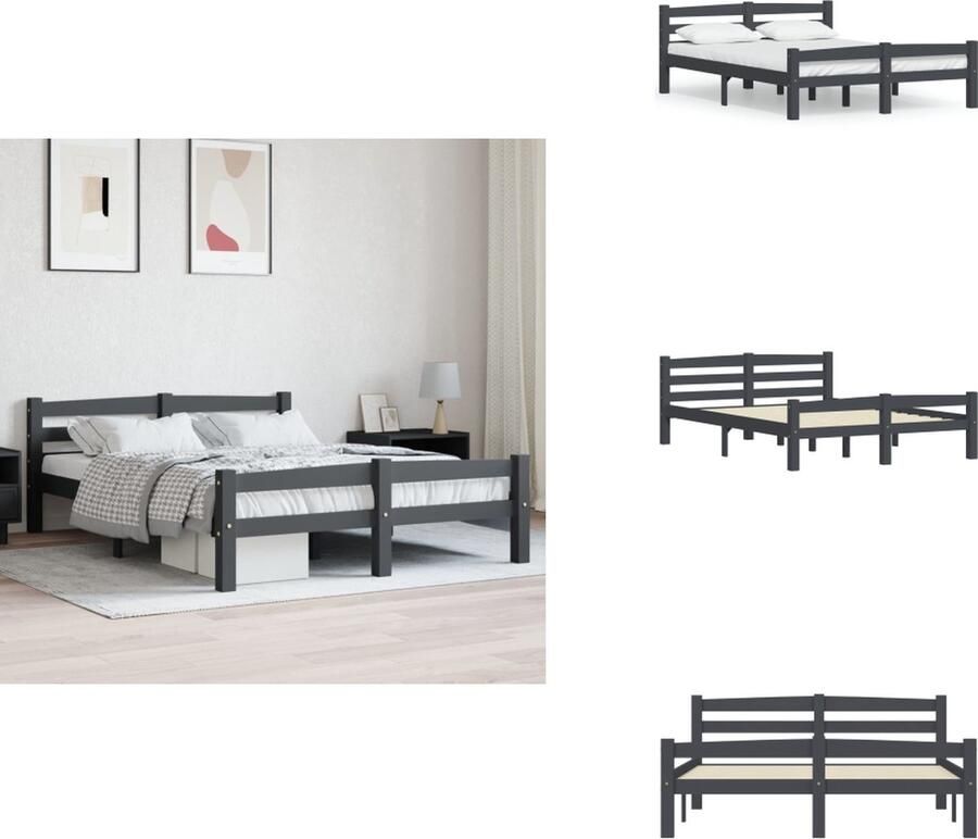 VidaXL Bedframe Bed Frame Bed Frames Bedframe massief grenenhout donkergrijs 120x200 cm - Foto 2