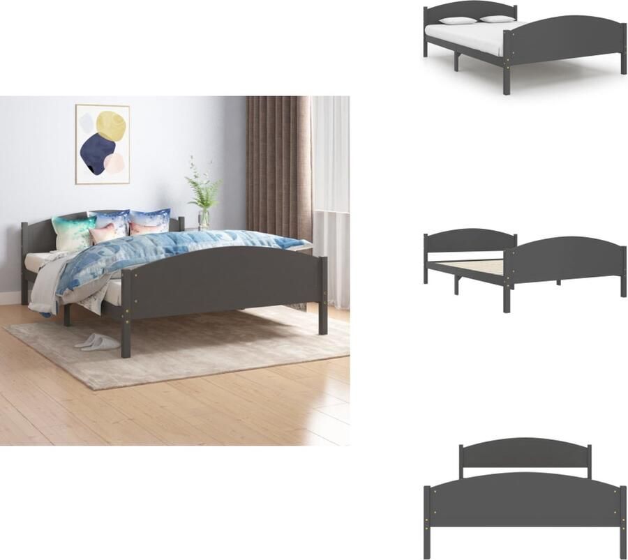 VidaXL Bedframe Bed Frame Bed Frames Bedframe massief grenenhout donkergrijs 140x200 cm