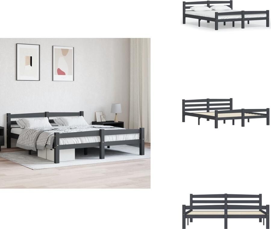 VidaXL Bedframe Grenenhout Donkergrijs 206 x 166 x 66 cm 160 x 200 cm matras Montage vereist Bed - Foto 2