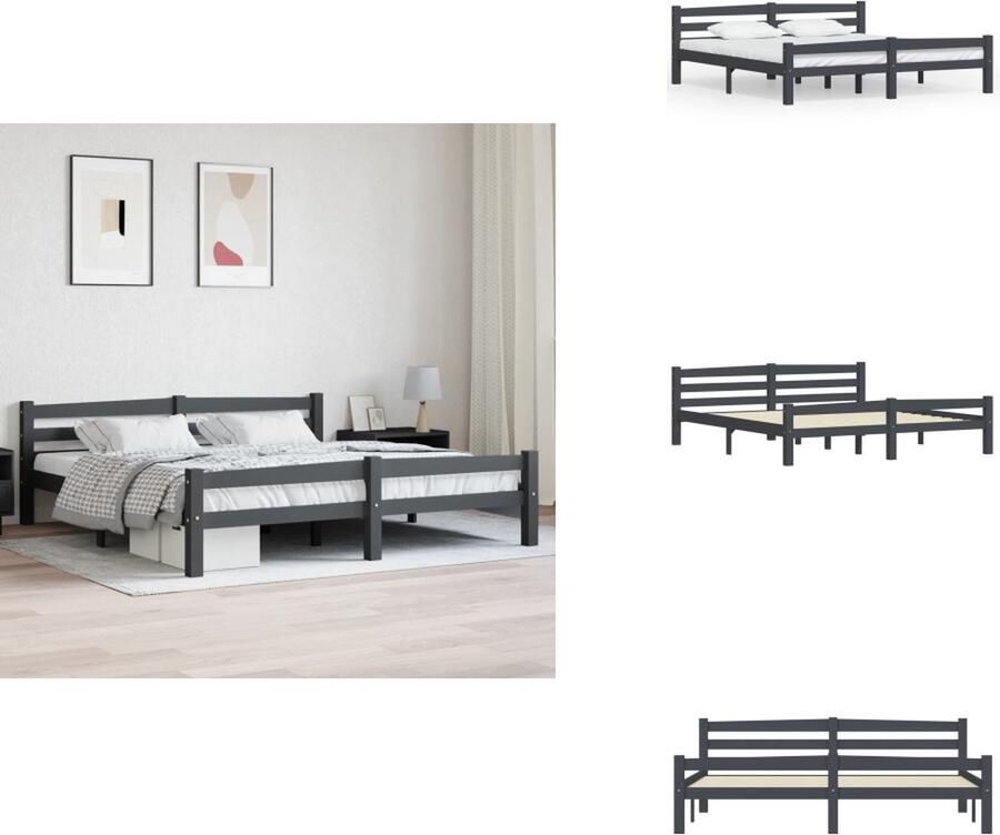 VidaXL Bedframe Bed Frame Bed Frames Bedframe massief grenenhout donkergrijs 180x200 cm
