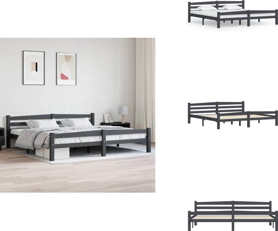 VidaXL Houten Bedframe Donkergrijs 206 x 206 x 66 cm Massief grenenhout Montage vereist Bed