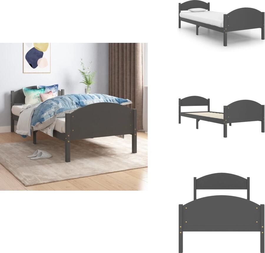 VidaXL Bedframe Bed Frame Bed Frames Bedframe massief grenenhout donkergrijs 90x200 cm