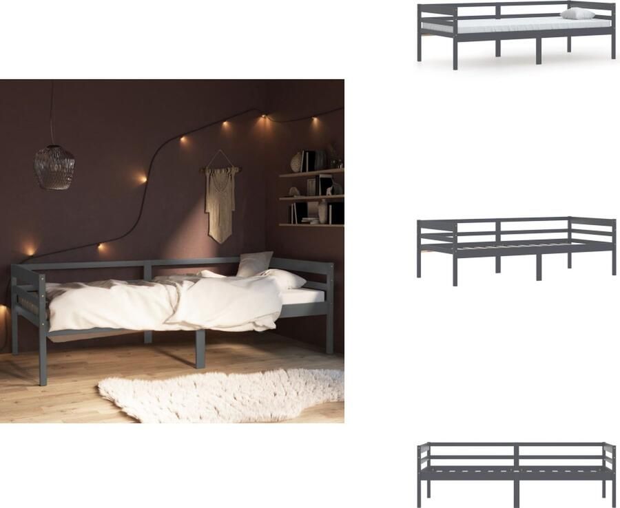 VidaXL Bedframe Bed Frame Bed Frames Bedframe massief grenenhout donkergrijs 90x200 cm - Foto 3