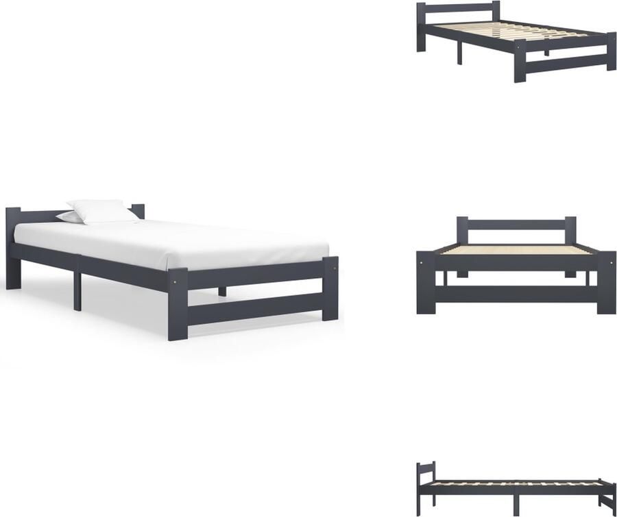 VidaXL Bedframe Bed Frame Bed Frames Bedframe massief grenenhout donkergrijs 90x200 cm