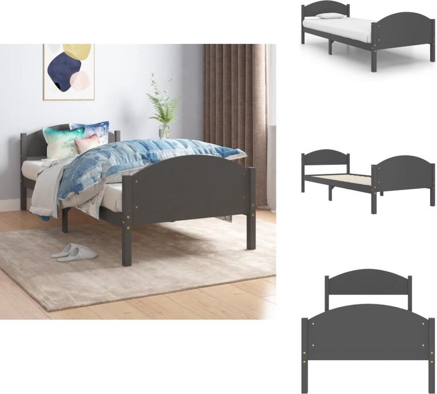 VidaXL Bedframe Grenenhout Donkergrijs 206 x 95.5 x 73.5 cm Geschikte matras 90 x 200 cm Bed - Foto 2