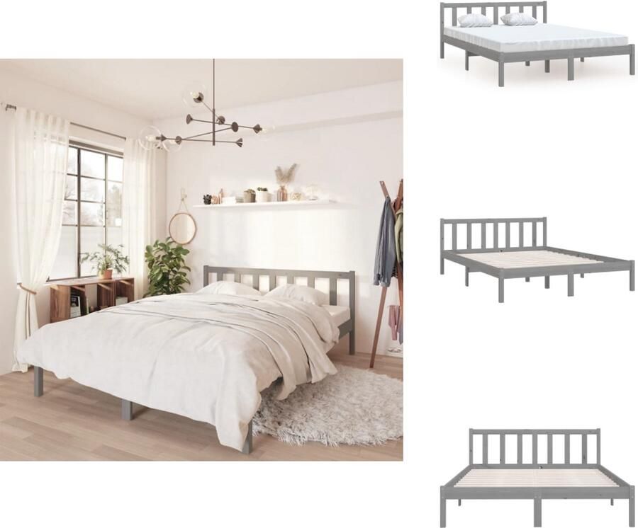 VidaXL Bedframe Bed Frame Bed Frames Bedframe massief grenenhout grijs 150x200 cm