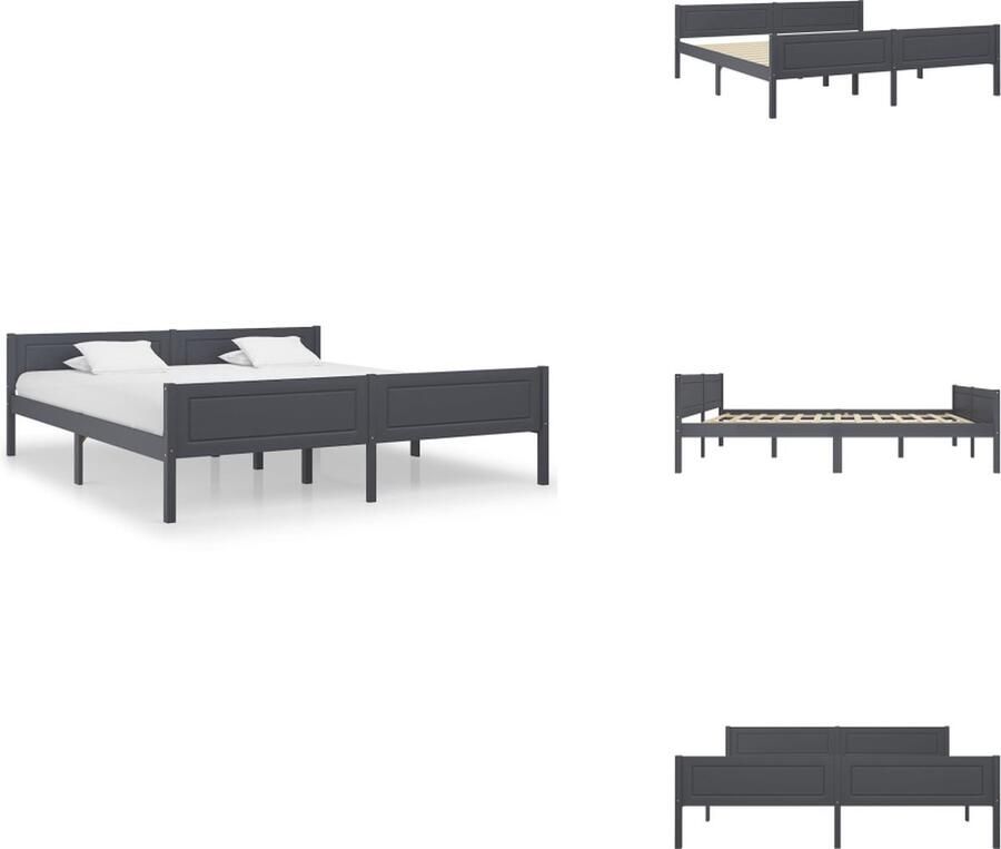 VidaXL Houten Bedframe Grijs 206 x 186 x 63 cm Massief grenenhout en multiplex Montage vereist Bed