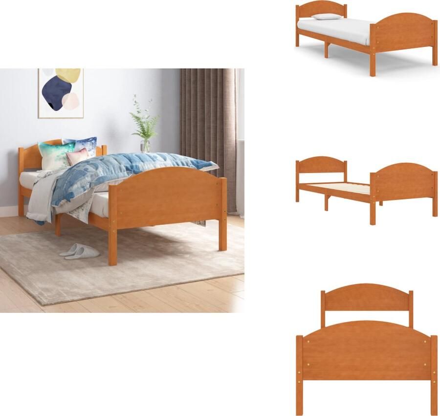 VidaXL Houten Bedframe Massief Grenenhout Honingbruin 206 x 106 x 66 cm Geschikte matras 100 x 200 cm Montage vereist Bed