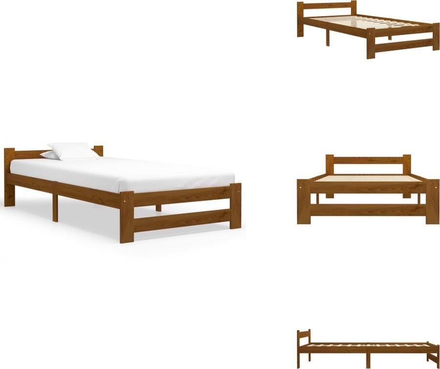VidaXL Houten Bedframe Massief Grenenhout Honingbruin 206 x 106 x 66 cm Geschikte matras 100 x 200 cm Montage vereist Bed - Foto 5