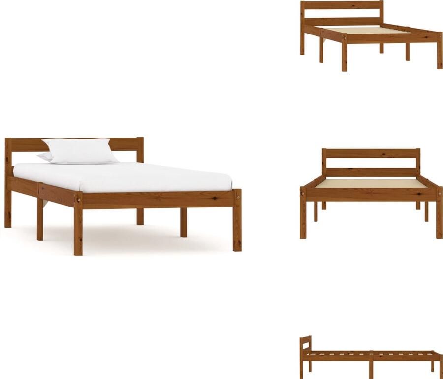 VidaXL Houten Bedframe Massief Grenenhout Honingbruin 206 x 106 x 66 cm Geschikte matras 100 x 200 cm Montage vereist Bed - Foto 3