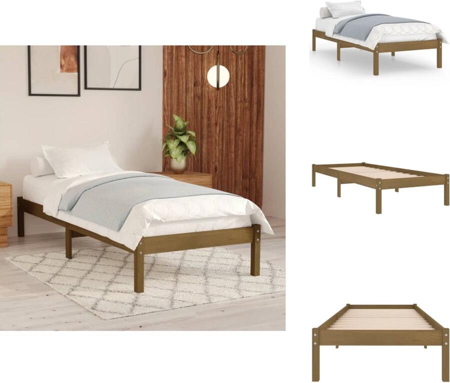 VidaXL Houten Bedframe Massief Grenenhout Honingbruin 206 x 106 x 66 cm Geschikte matras 100 x 200 cm Montage vereist Bed - Foto 4