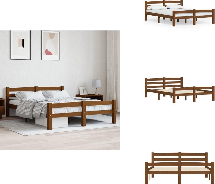 VidaXL Bedframe Bed Frame Bed Frames Bedframe massief grenenhout honingbruin 140x200 cm - Foto 2