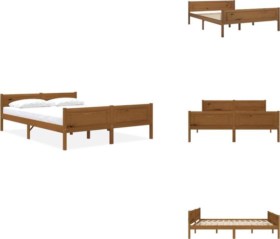 VidaXL Houten Bedframe Praktische Decoratieve Toevoeging 206x166x63 cm Kleur- Honingbruin Materiaal- Grenenhout Multiplex Bed
