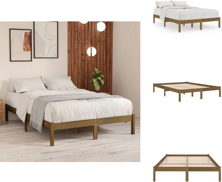 VidaXL Bedframe Bed Frame Bed Frames Bedframe massief grenenhout honingbruin 200x200 cm - Foto 4