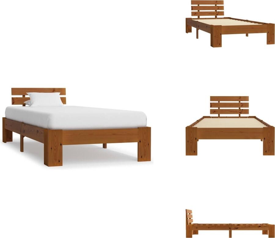 VidaXL Bedframe Bed Frame Bed Frames Bedframe massief grenenhout honingbruin 90x200 cm - Foto 3