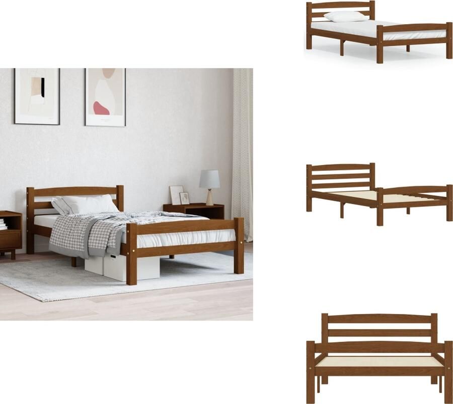 VidaXL Bedframe Bed Frame Bed Frames Bedframe massief grenenhout honingbruin 90x200 cm - Foto 2