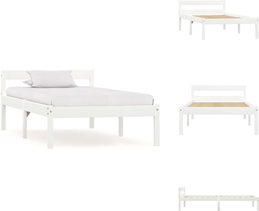 VidaXL Bedframe Bed Frame Bed Frames Bedframe massief grenenhout wit 100x200 cm - Foto 4
