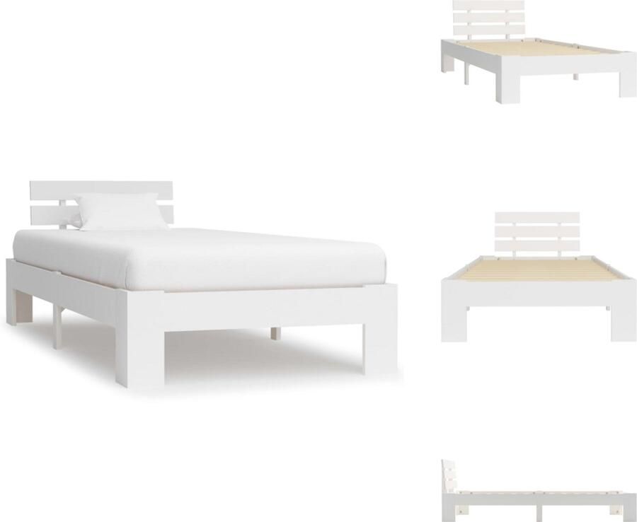 VidaXL Bedframe Bed Frame Bed Frames Bedframe massief grenenhout wit 100x200 cm - Foto 3