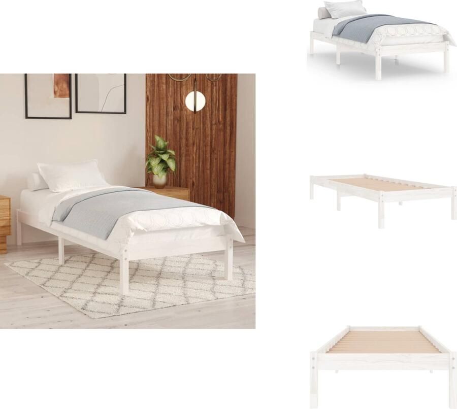 VidaXL Bedframe Bed Frame Bed Frames Bedframe massief grenenhout wit 100x200 cm - Foto 2