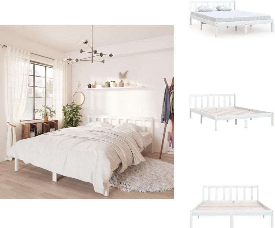 VidaXL Bedframe Bed Frame Bed Frames Bedframe massief grenenhout wit 135x190 cm 4FT6 Double