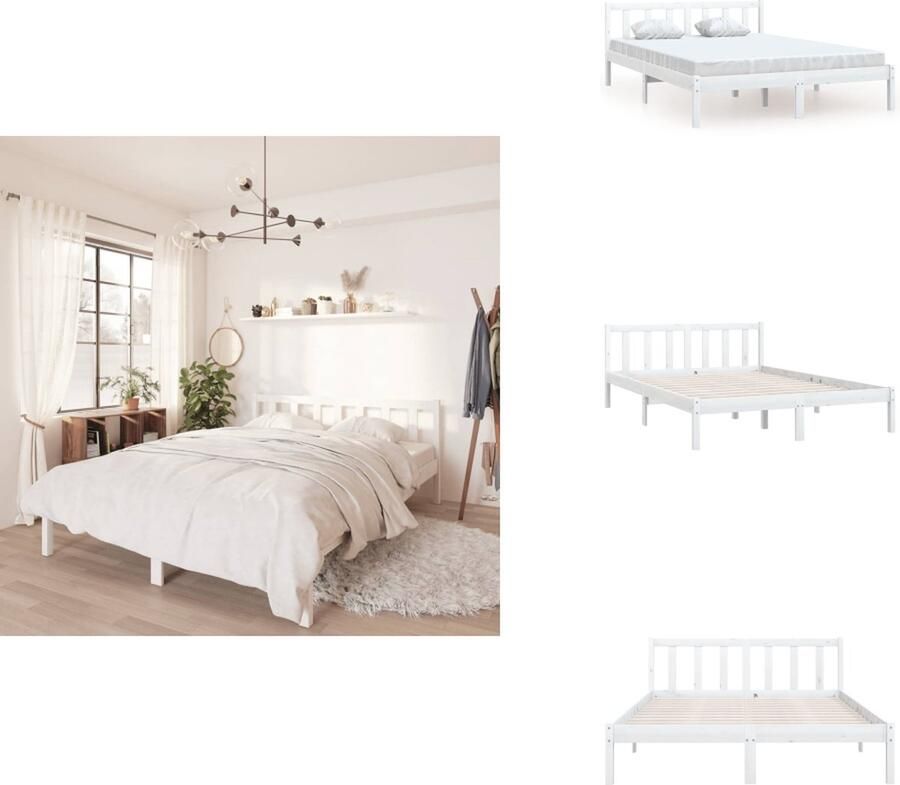VidaXL Bedframe Grenenhout 140x200 cm Wit Stevig en duurzaam Montage vereist Bed - Foto 2