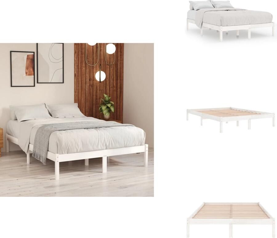 VidaXL Bedframe Grenenhout 140x200 cm Wit Stevig en duurzaam Montage vereist Bed - Foto 3