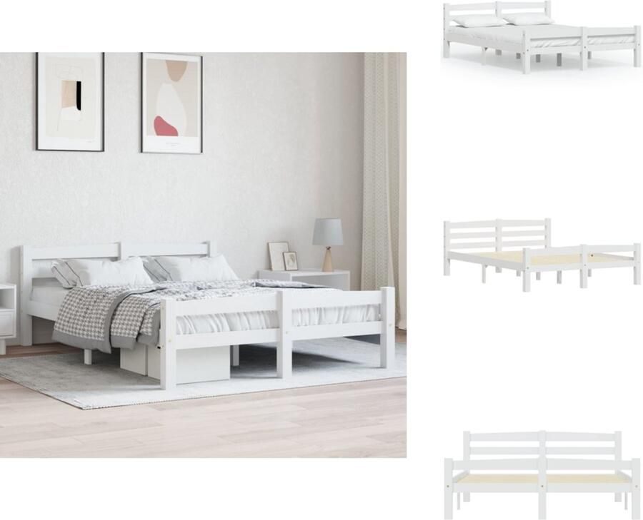 VidaXL Bedframe Grenenhout 140x200 cm Wit Stevig en duurzaam Montage vereist Bed - Foto 5