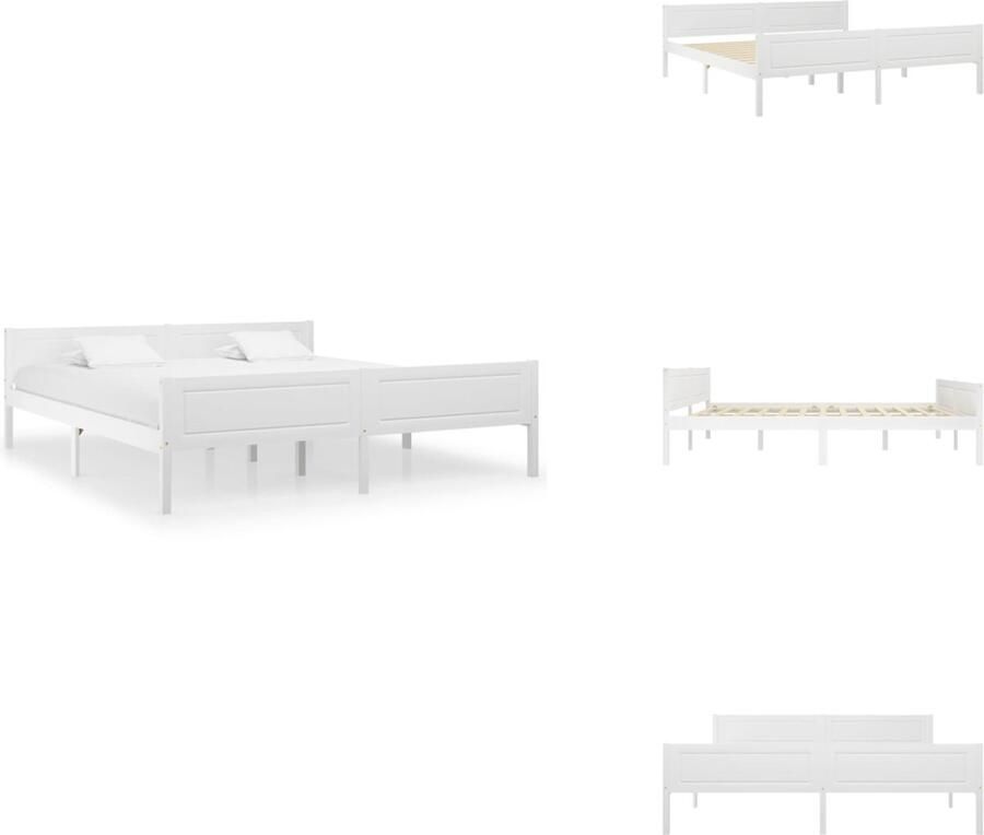 VidaXL Houten Bedframe Moderne en Coole Slaapkamer 206 x 186 x 63 cm Kleur- Wit Materiaal- Massief Grenenhout en Multiplex Bed