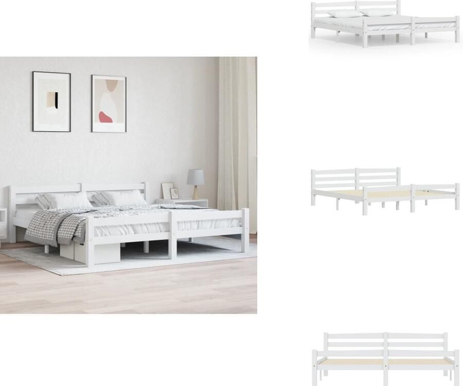 VidaXL Houten Bedframe Moderne en Coole Slaapkamer 206 x 186 x 63 cm Kleur- Wit Materiaal- Massief Grenenhout en Multiplex Bed - Foto 2