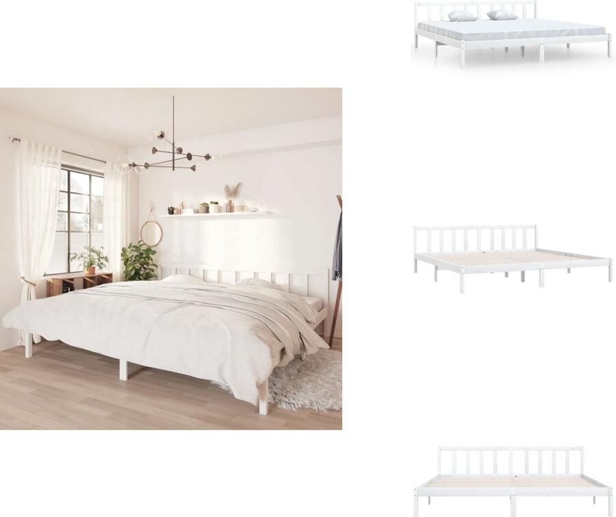 VidaXL Bedframe Houten bedframe 206 x 206 x 66 cm Wit Geschikt voor 200 x 200 cm matras Montage vereist Bed