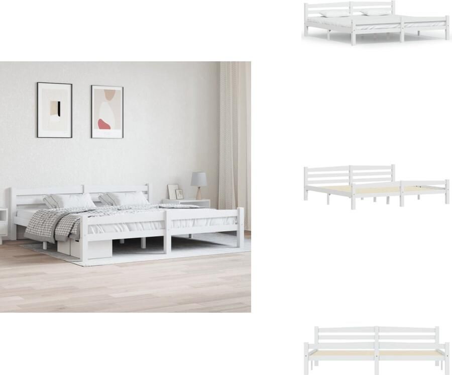 VidaXL Bedframe Houten bedframe 206 x 206 x 66 cm Wit Geschikt voor 200 x 200 cm matras Montage vereist Bed - Foto 2