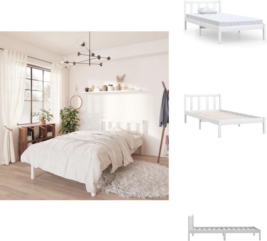 VidaXL Bedframe Bed Frame Bed Frames Bedframe massief grenenhout wit 75x190 cm