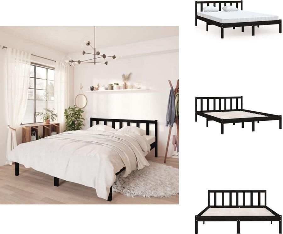 VidaXL Bedframe Bed Frame Bed Frames Bedframe massief grenenhout zwart 135x190 cm
